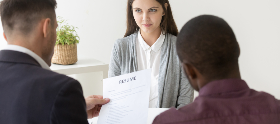 Multiracial Hr Reading Resume Millennial Job Applicant Interview